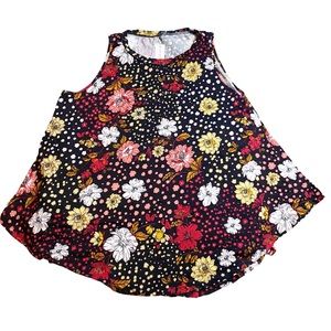 Lane Bryant 2X Red Black Yellow floral spandex swing tee plus size top 22/24.
